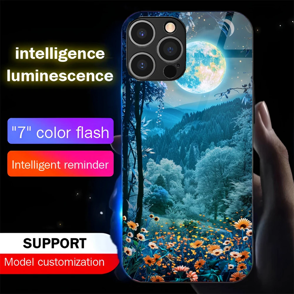 

Чехол для телефона Pretty Dreamy Forest со светодиодной подсветкой, светящаяся задняя крышка для iPhone 16, E, 15, 14, 13, 12, 11 Pro Max X XS XR Plus SE