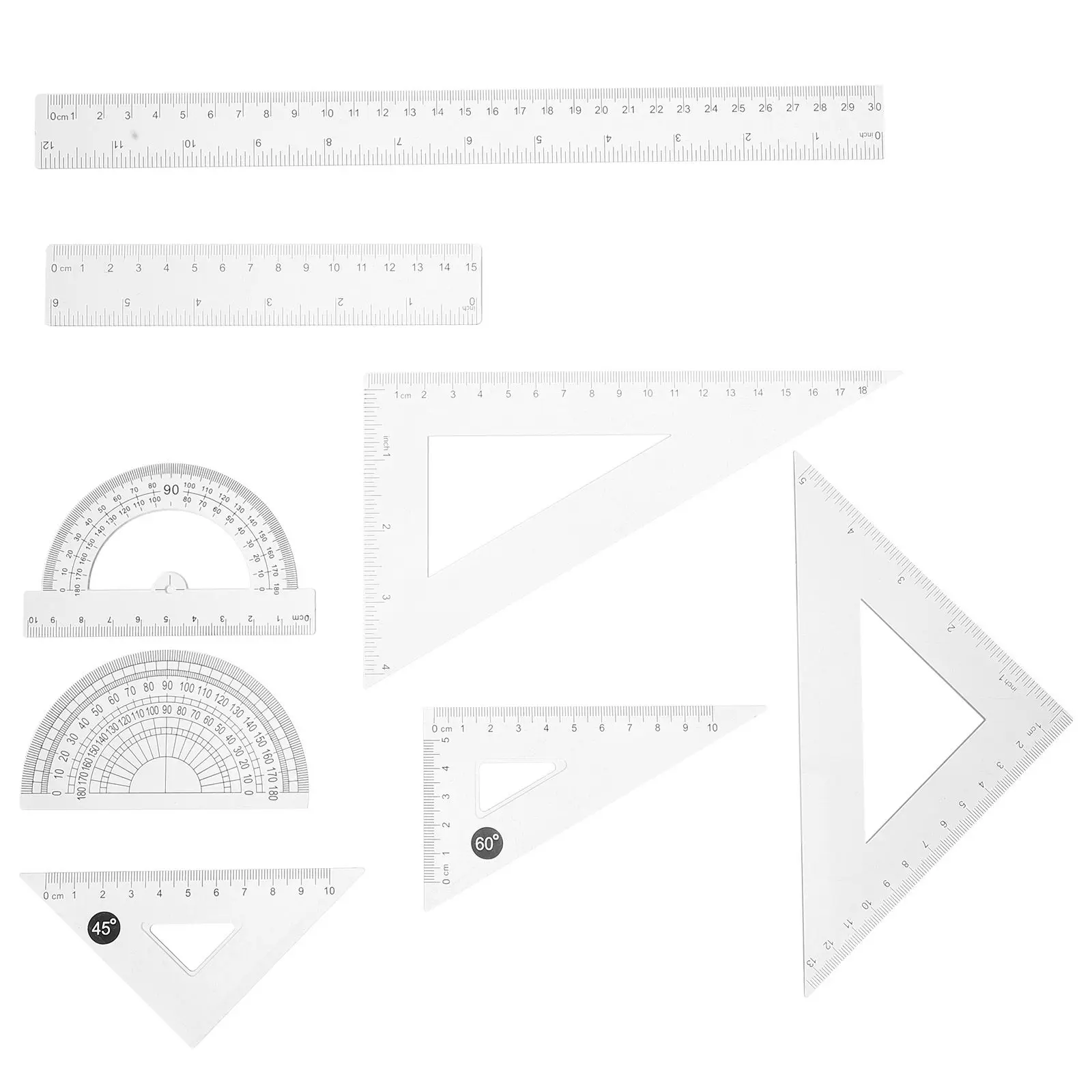 8Pcs Transparent Geometry Ruler Set Clear Plastic Protractor Triangle Straight Math Tools for Students Classroom Drawing