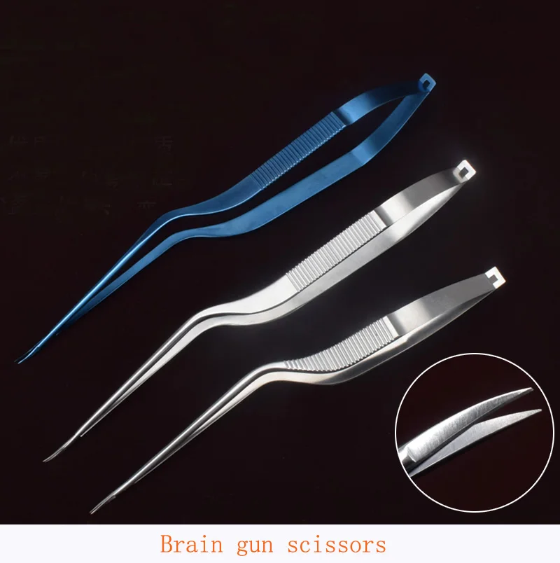 Microscopic instruments, neurosurgery, scissors, gun shaped scissors, surgical equipment, stainless steel scissors, corneal scis