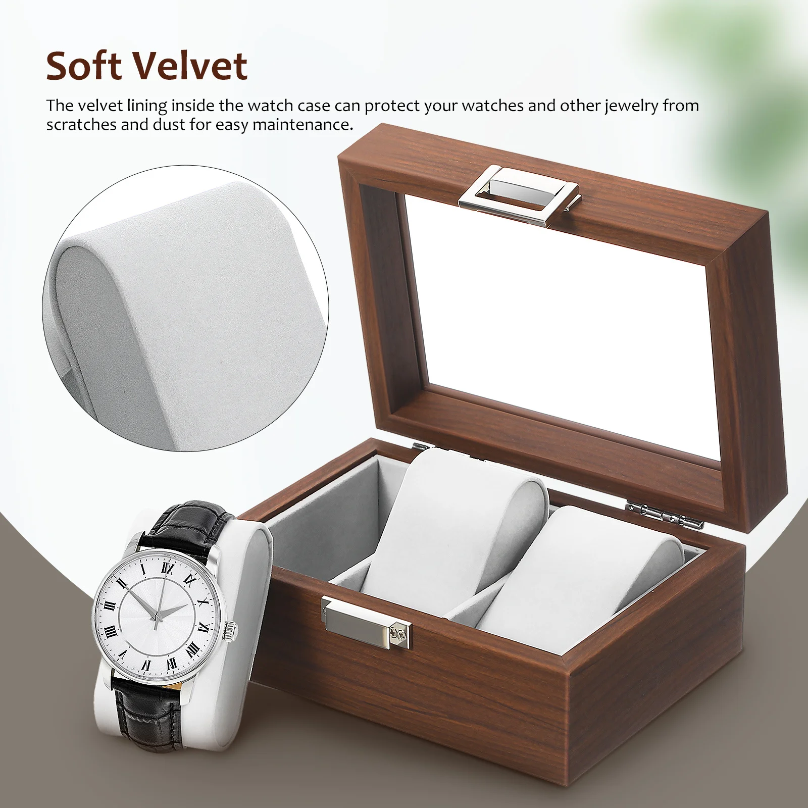 

3 Slot Watch Organizer Storage Box Display Tray Jewelry Case Holder Watch Display Case Window Top Organizer Jewelry Box for Men