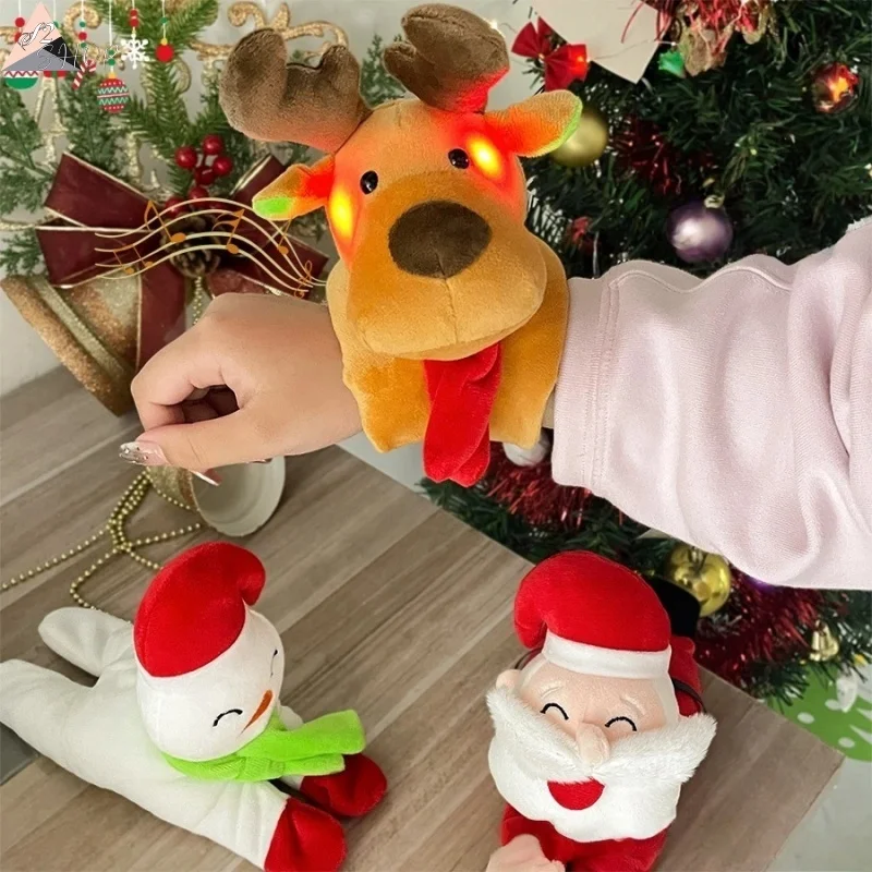 Bracciale con zampa di Babbo Natale indossabile, bambola da polso con renna di alce in peluche per bomboniere di Natale, regalo di Natale per bambini