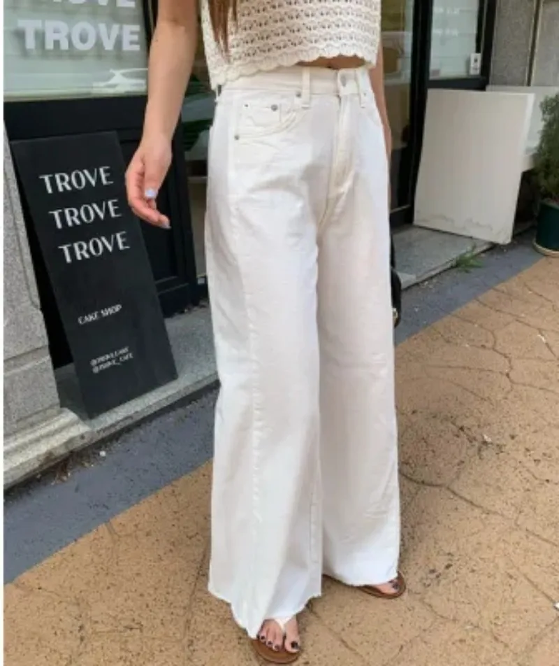 White Baggy Jeans for Women Streetwear Design High Waisted Wide Leg Pants Denim Korean Fashion Chic Loose Style Jean Mom