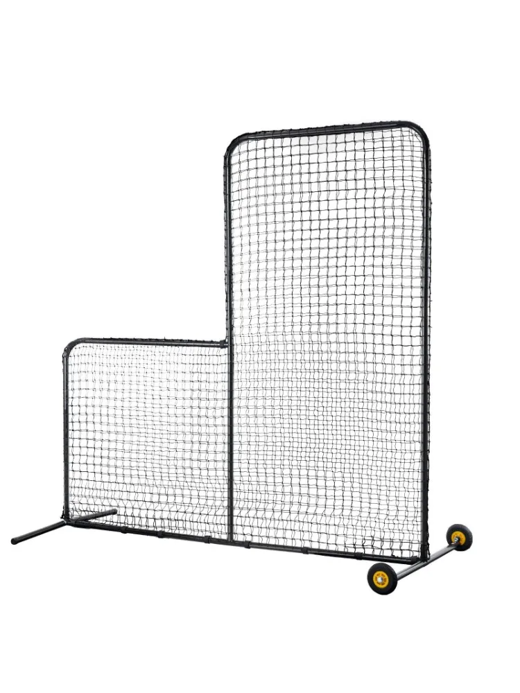 L-Shaped 7x7 ft. Softball Safety Net, Portable Batting Net, Comes with Carrying Bag, Wheels, Stakes, Heavy Duty Pitching Net