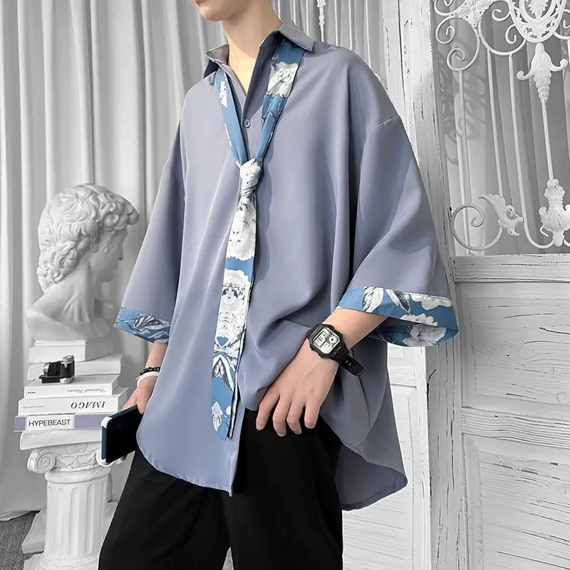 2023 Spring Summer New Solid Color Short Sleeve Men\'s Clothing Loose Oversized Fashion Casual Lapel Single-breasted Youth Shirt