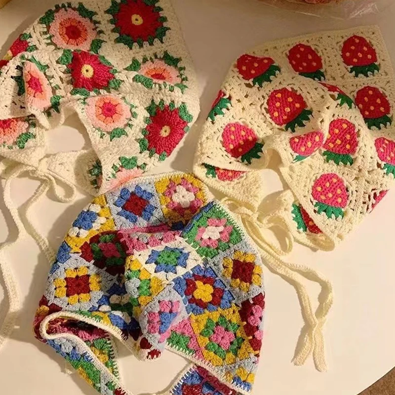 Französisch gestrickt Dreieck Schal Stirnbänder Frauen hohle Blume koreanische Haarband Turban Bandana Headwarp Mode Haarschmuck