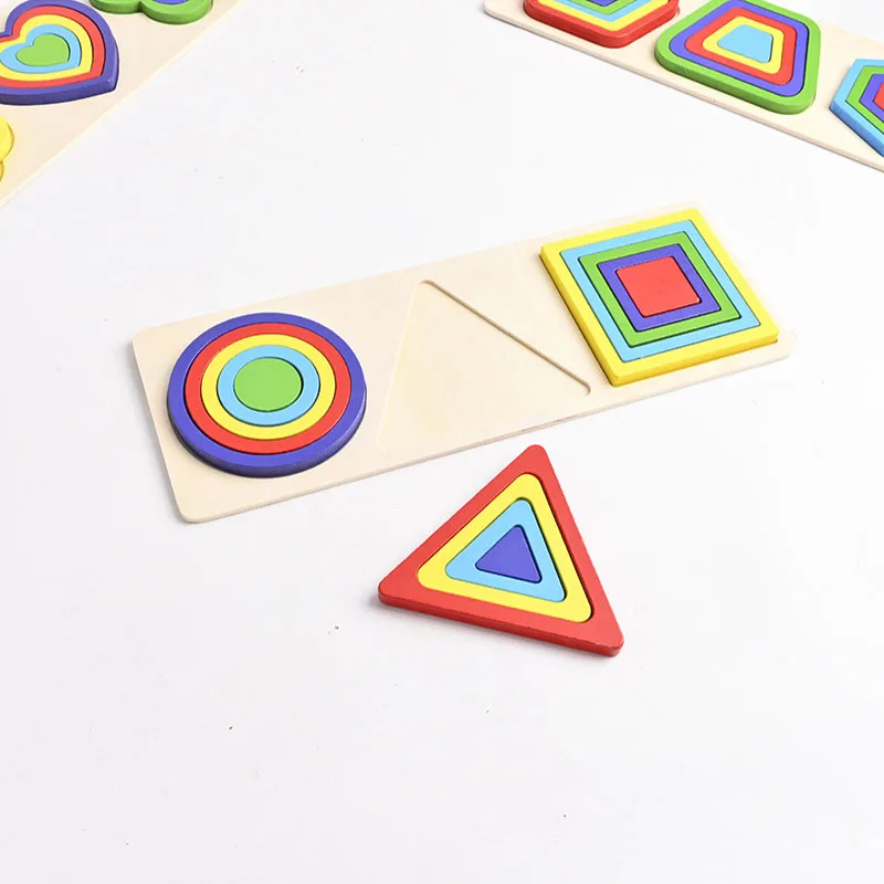 Children's Rainbow Geometric Shape Cognitive Matching Wooden Stereoscopic Baby Early Education Puzzle Toy