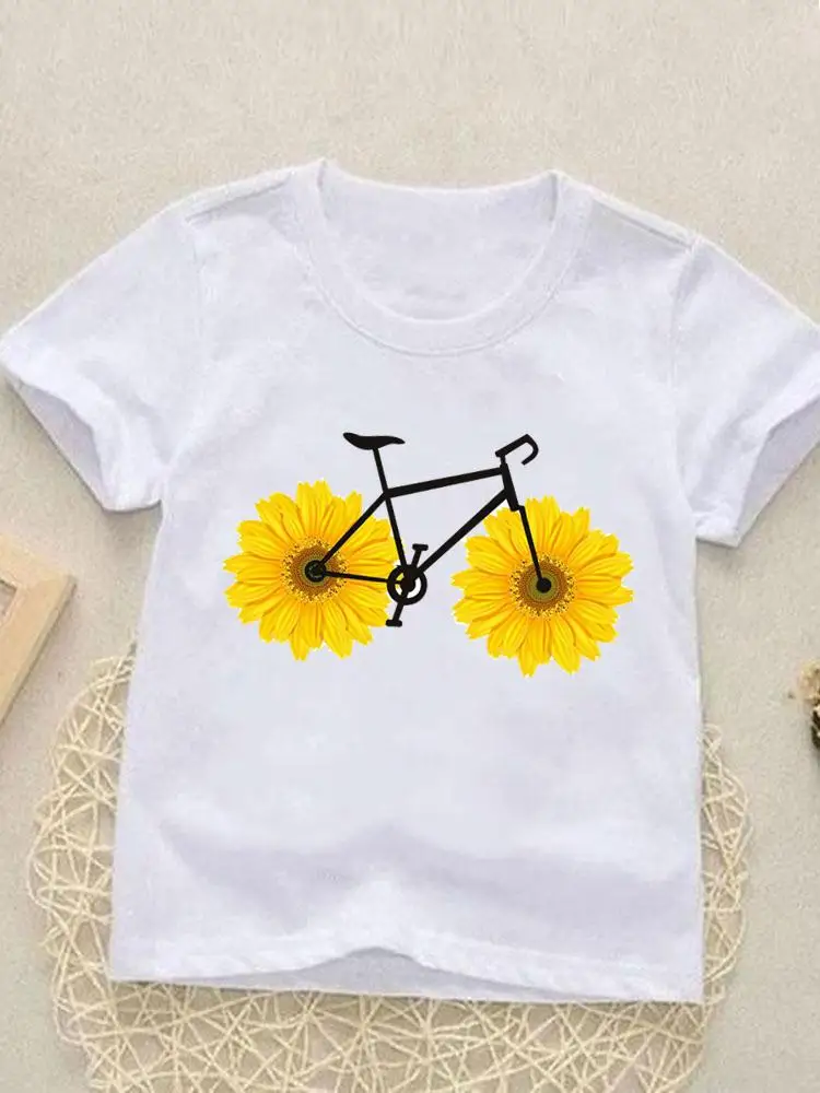 

Kids Tees Tops Flower Floral Bike Cute Short Sleeve Fashion O-neck Girls Boys Summer Cartoon Outfits T-shirts Children Clothes