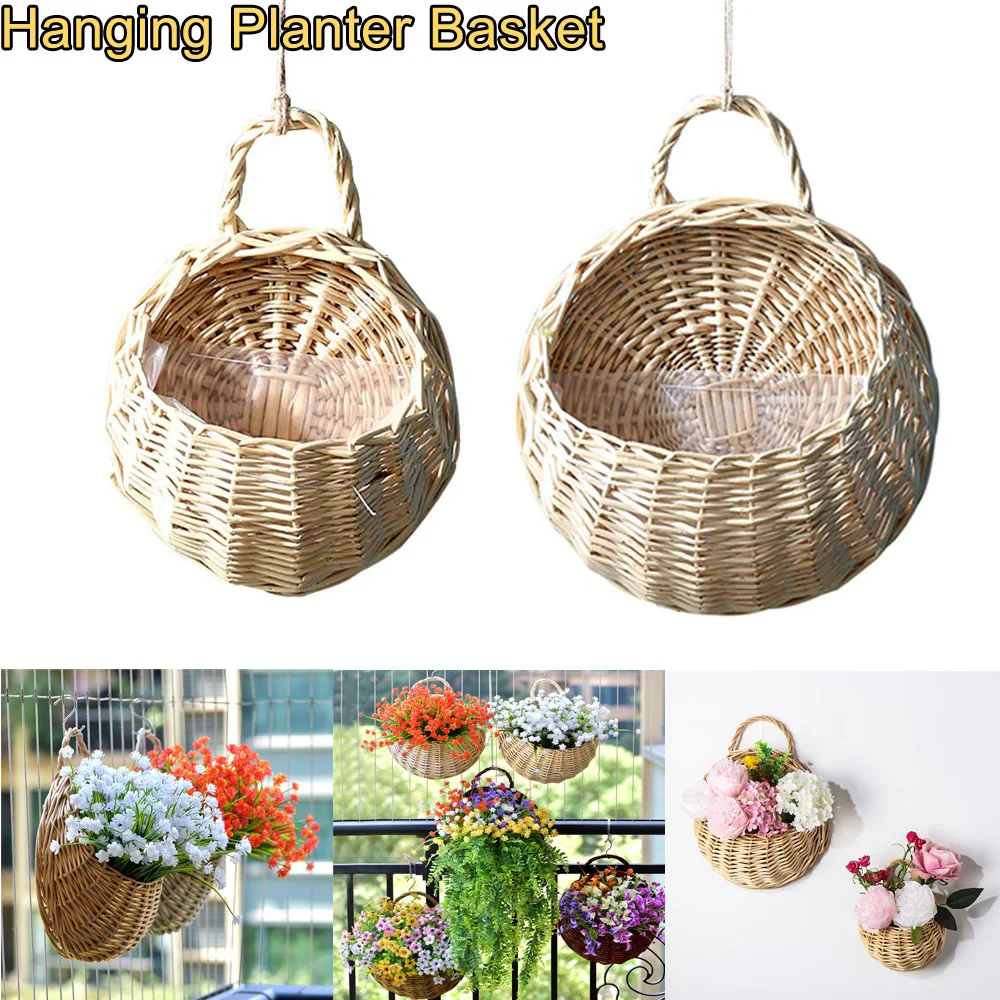 

Hanging Planter Basket Handmade Woven Wall Hanging Flower Pot Wicker Weaving Flower Pot Rattan Vase Half Round Railing Planter