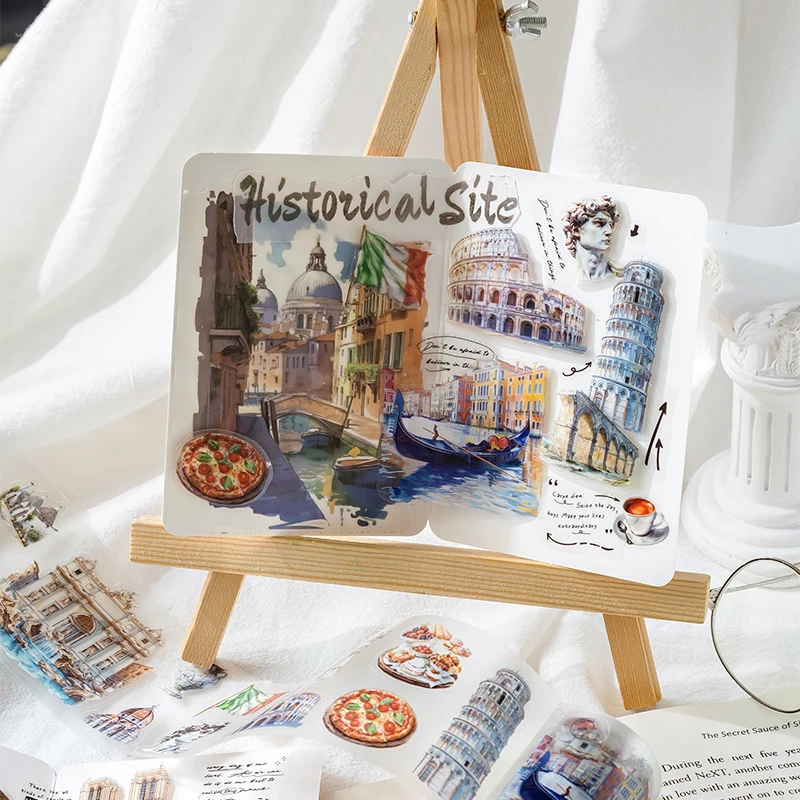 Mr. Paper, Tourism Landscape Architecture Theme Tape Stickers, Scrapbook Notebook Phone Case Diary Decorative Stickers