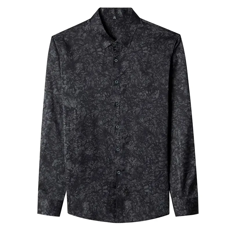 

Silk Blends Vintage Print Shirts For Men Long Sleeve Classy Cool Summer Quality Lightweight Anti-Wrinkle Lapel Camisas De Hombre