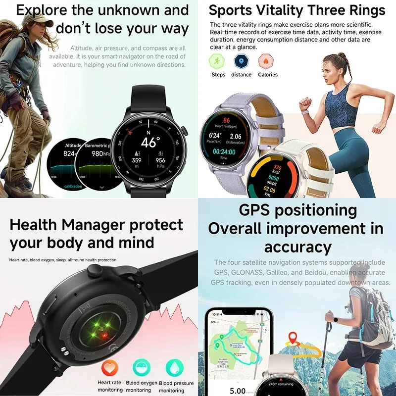 2025 New Lady Fashion Smart Watch Women 1.32" AMOLED Screen GPS Sports Mode Heart Rate Bluetooth Call 3ATM Waterproof Smartwatch