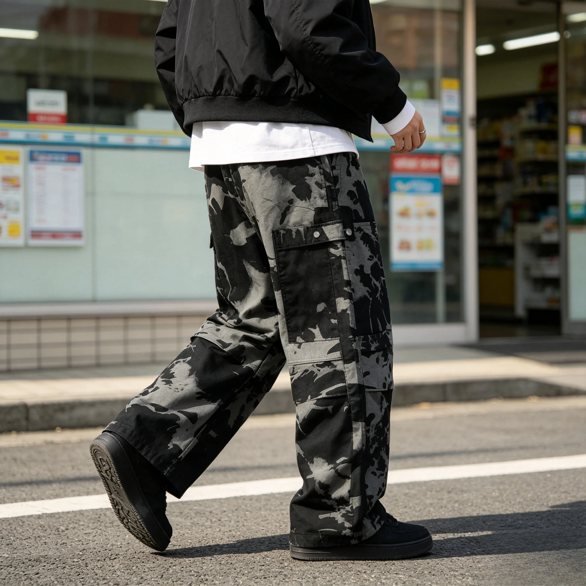 Girls Tie Dye Camo Cargo Pants Elastic Drawstring Waist Wide Leg Trousers Kids Loose Streetwear Hip Hop Casual Autumn Bottoms