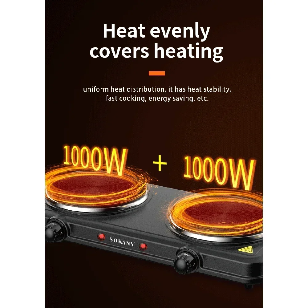 2000W Multifunctional Kitchen Double Pot Electric Stove, Portable Kitchen, Suitable For Home, Outdoor, Office Use