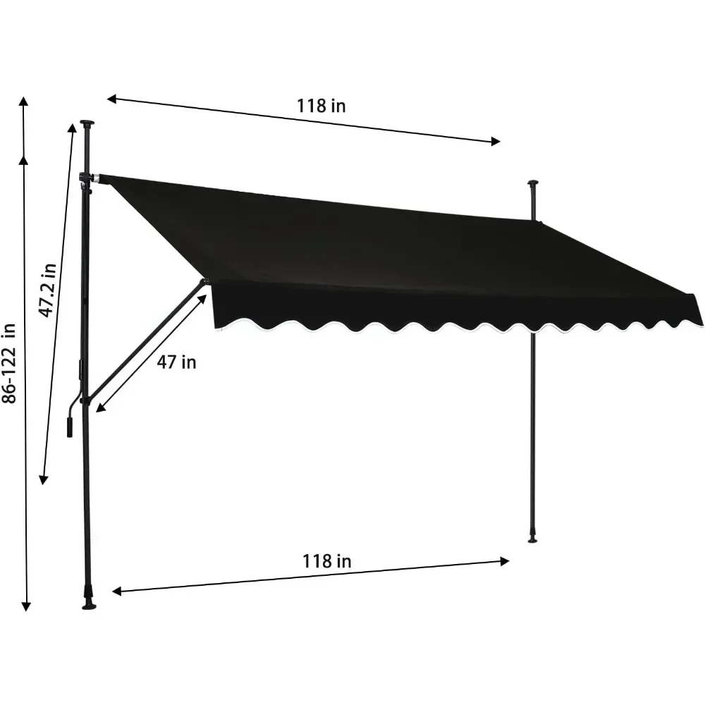 Toldo retrátil manual para sombra solar ao ar livre, sombra pérgola ajustável, tampa com proteção UV para qualquer janela, sem parafuso