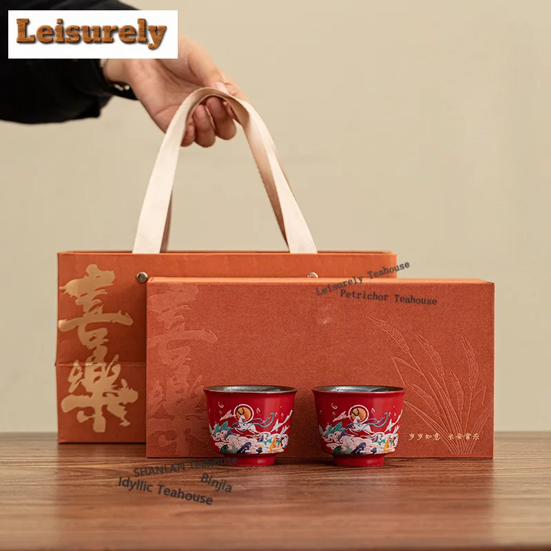 90ml Dunhuang Cultural Nine-colored Deer Teacup Handmade Tea Bowl Water Jug Tea-tasting Meditation Cup Chazhan Master Cups Cha