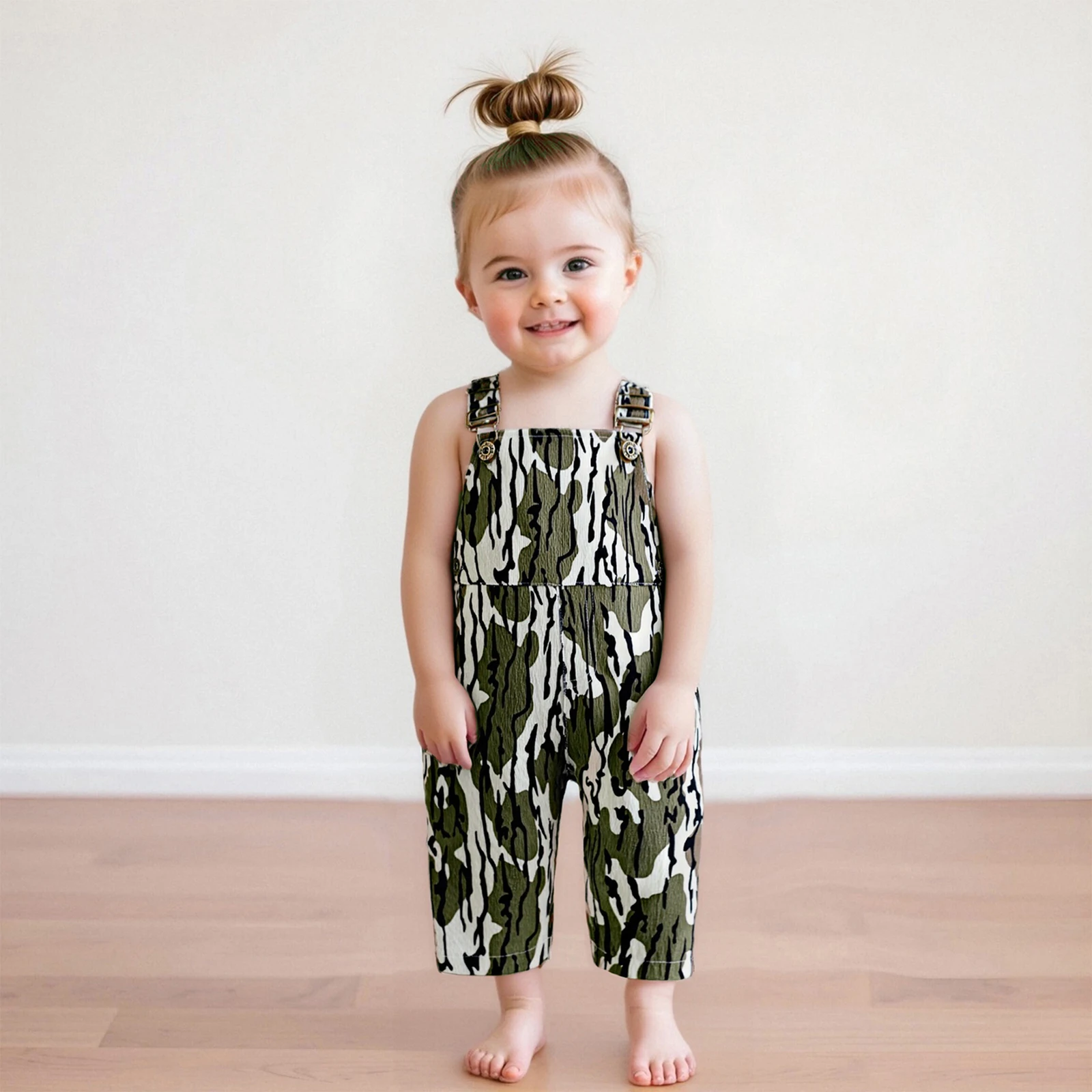 Toddler Baby Pants Overalls Fashion Print Sleeveless Square Neck Full Length Romper