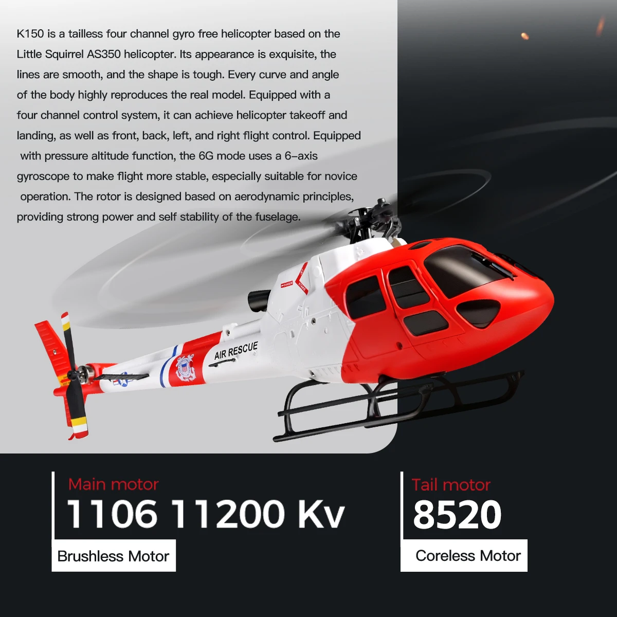 WLtoys K150 Little Squirrel Remote Control Helicopter, AS350 4-Channel Realistic Brushless Aviation Model, Optical Flow Position
