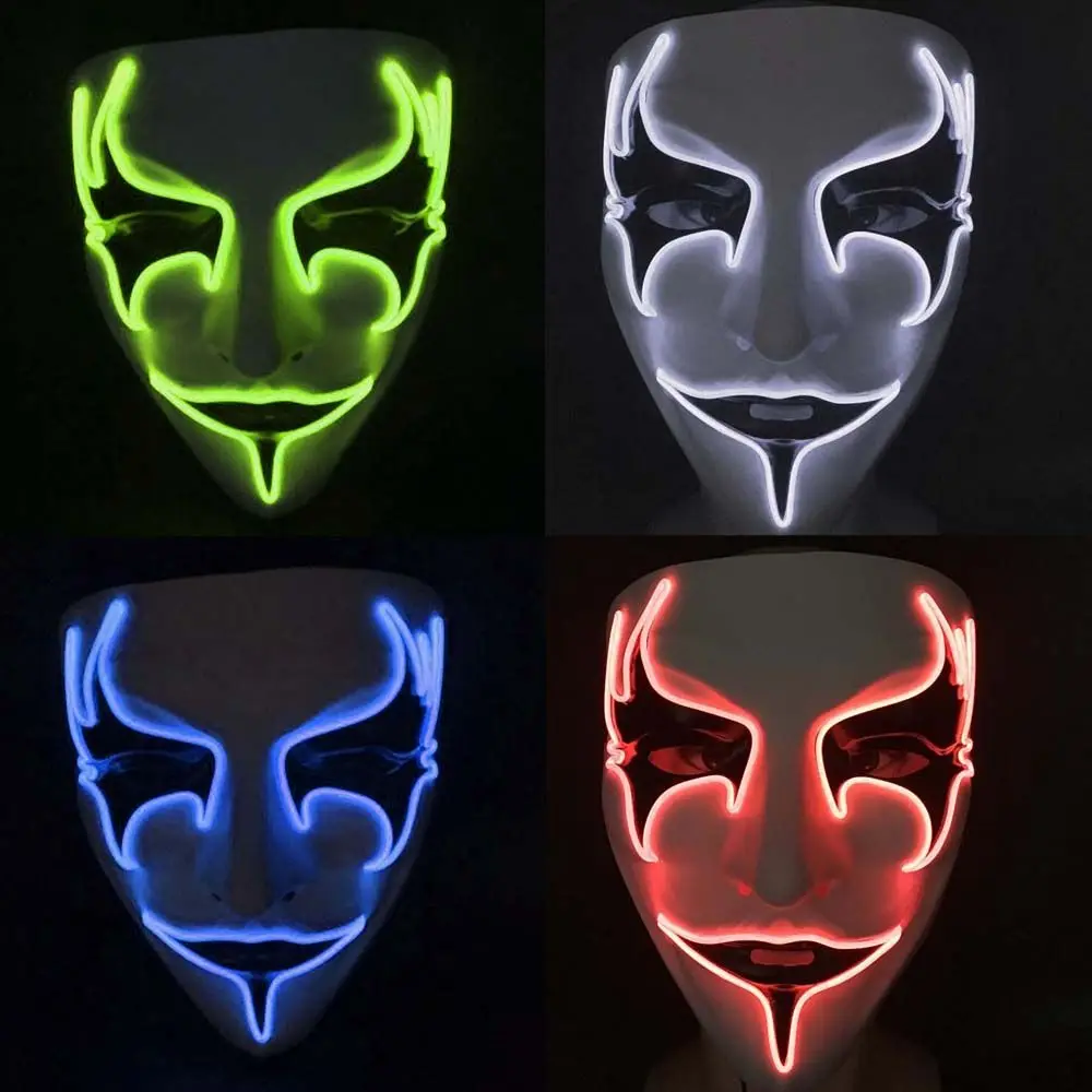 Maschera puntelli puntelli per feste maschera luminosa maschera lampeggiante a pieno facciale V per maschera di Vendetta maschera incandescente maschera Cosplay maschera luminosa a Led