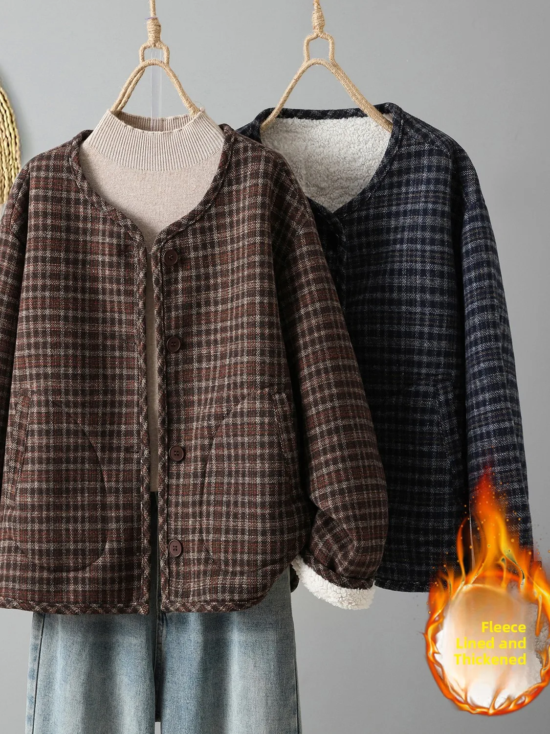 Koreaanse Sle Plus Size Fce Gevoerd Katoen Jaet Dames Warmte Gegarandeerd Geruit Ontwerp Casual Loose Fit Winterjas