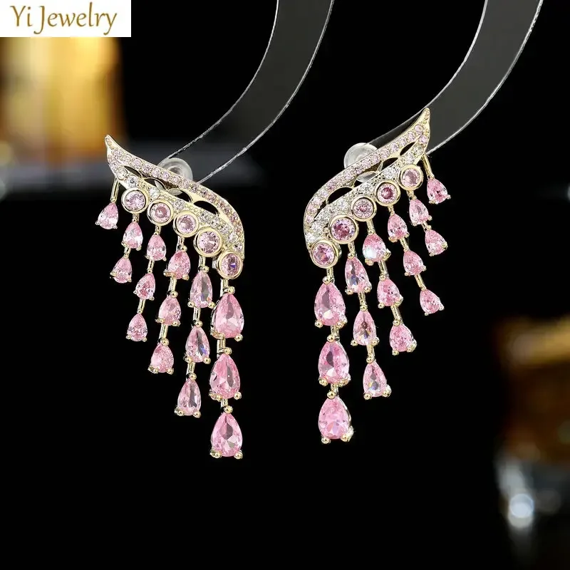 

Green Pink White Wing Earrings Symmetrical Cute Small Water Drop Tassel Pendant Earrings Women Dinner Party Wedding Jewelry