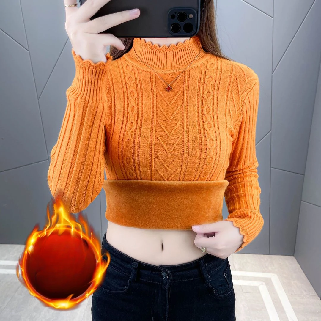 

Solid Color Mock Neck Knitting Pullover Sweater Women All-match Soft Thick Knitted Sweater New Women Sweater Ladies G213