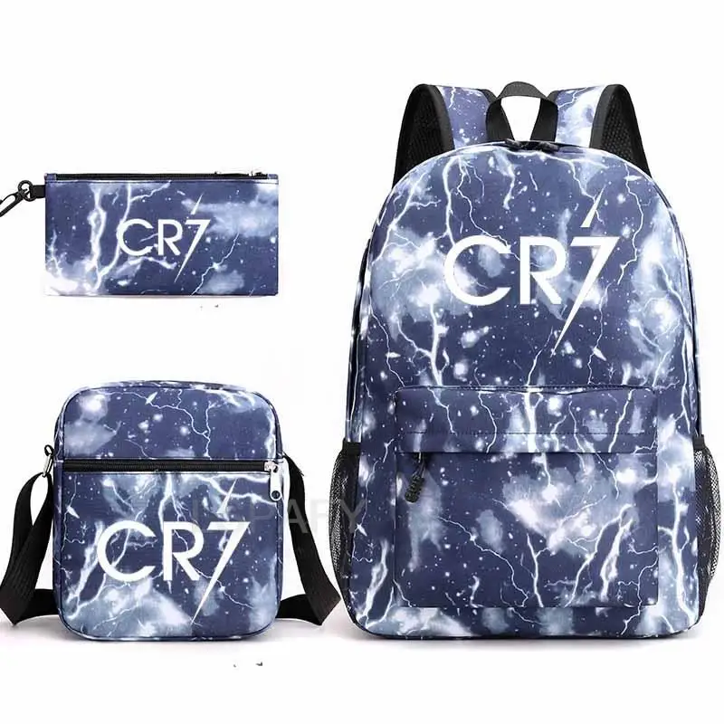 Fußball Ronaldo CR7 Rucksack 3 teile/satz Schule Taschen für Mädchen Jungen Laptop Reise Rucksack Frauen Rucksack Schulter Taschen Stift Fall