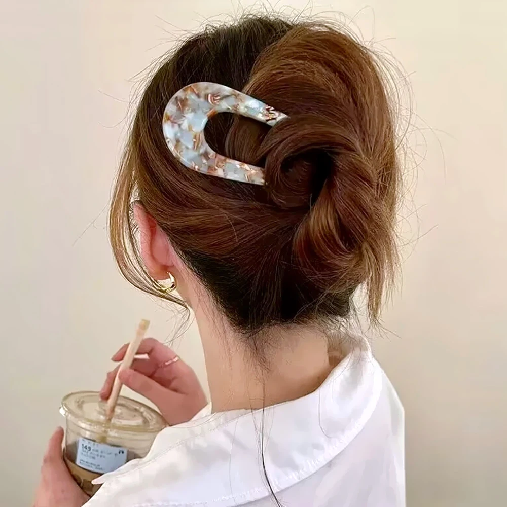 Horquillas Vintage en forma de U para mujer, pinzas de moño acético de celulosa, palo de leopardo, horquilla para el pelo, peine, accesorios de