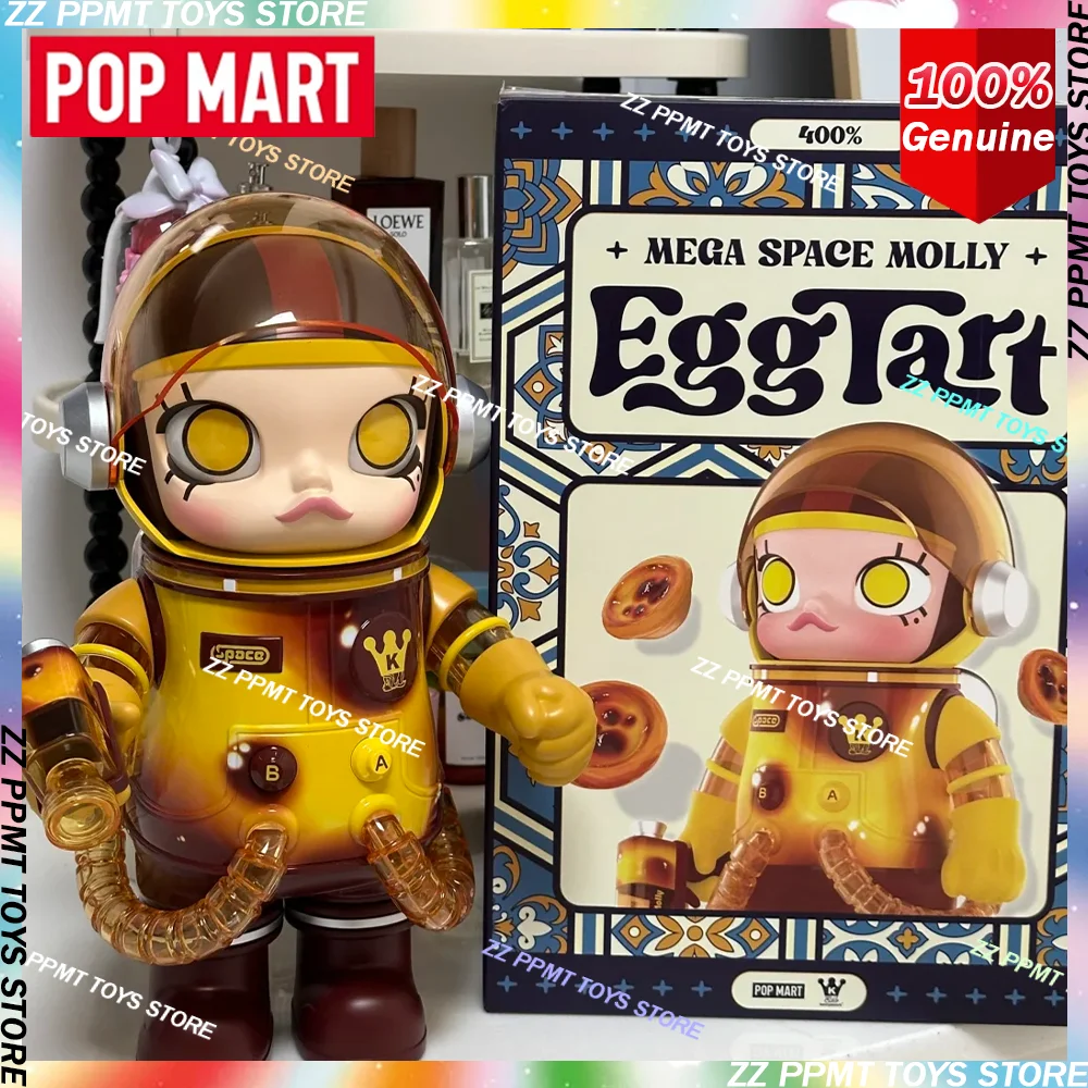 POPMART SPACE MOLLY Macau Эксклюзивный яичный пирог 400% серии Оригинальная глухая коробка Художественные игрушки Фигурка Коллекционный орнамент Фигурки Подарки