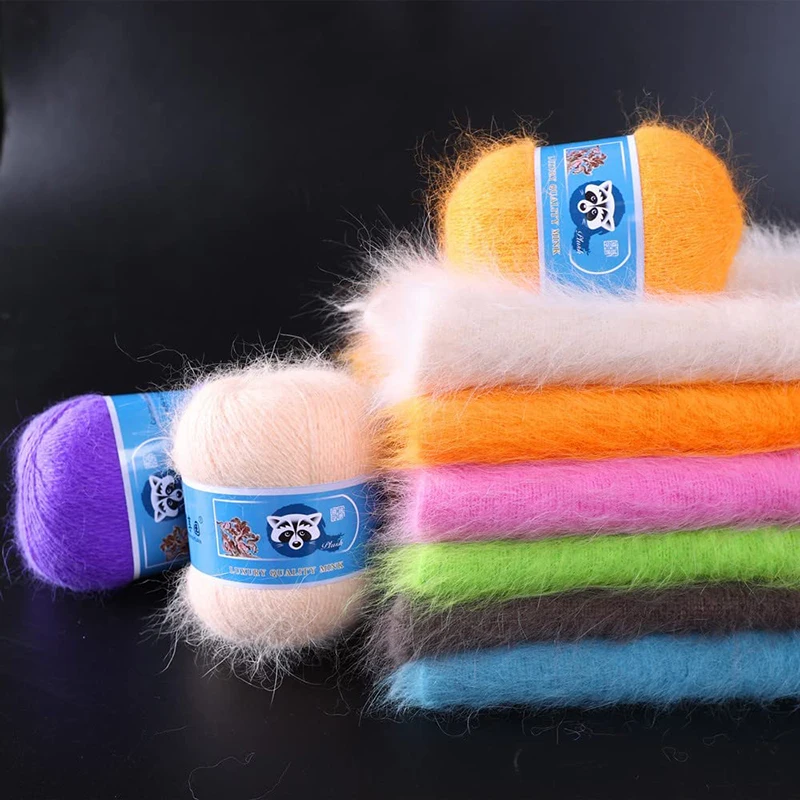 2Pcs/Set 50+20g/set Long Plush Mink Cashmere Yarn High Quality Hand-Knitting Thread For Cardigan Scarf  Sweater Knitting Yarn