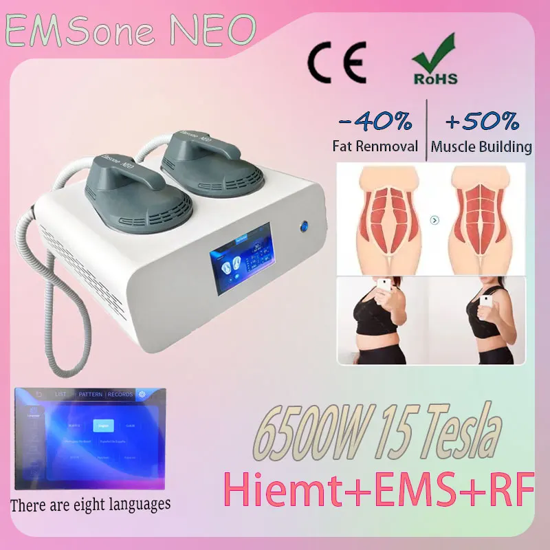 

2024 Professional EMS Shaping Machine 6500W 15 Tesla RF Technology Body Fat Burning Muscle Stimulator EMSone NEO