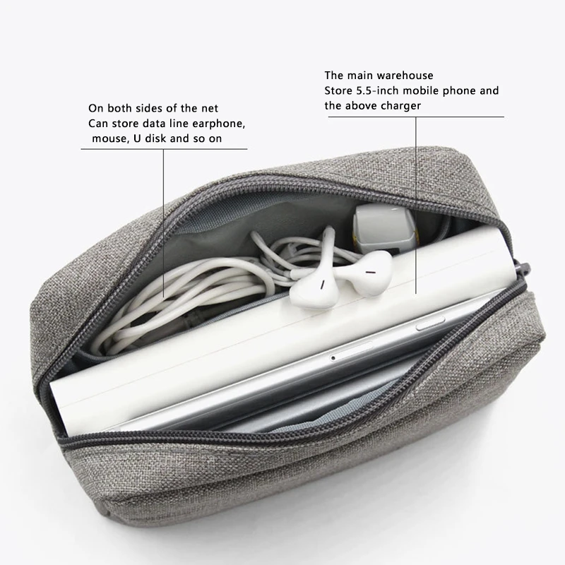 BOONA Portable Travel Storage Bag Multifunctional Storage Bag for Laptop Power Adapter Power Bank Data Cable Charger Gray