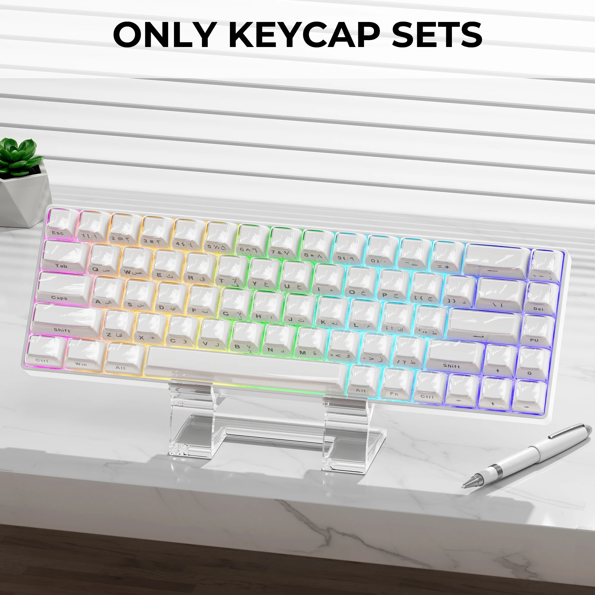 XVX Key Caps OEM Arabic White Crystal Jelly keycap for Cherry MX Mechanical Keyboard 75% 113 Keys view 4