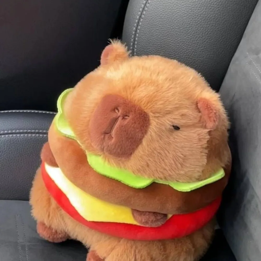 High Quality 20/26/36 Cm Hamburger Capybara Fluffy Pillow Kapibala Plush Doll Cartoon Animals Transformation Stuffed Toy Girl