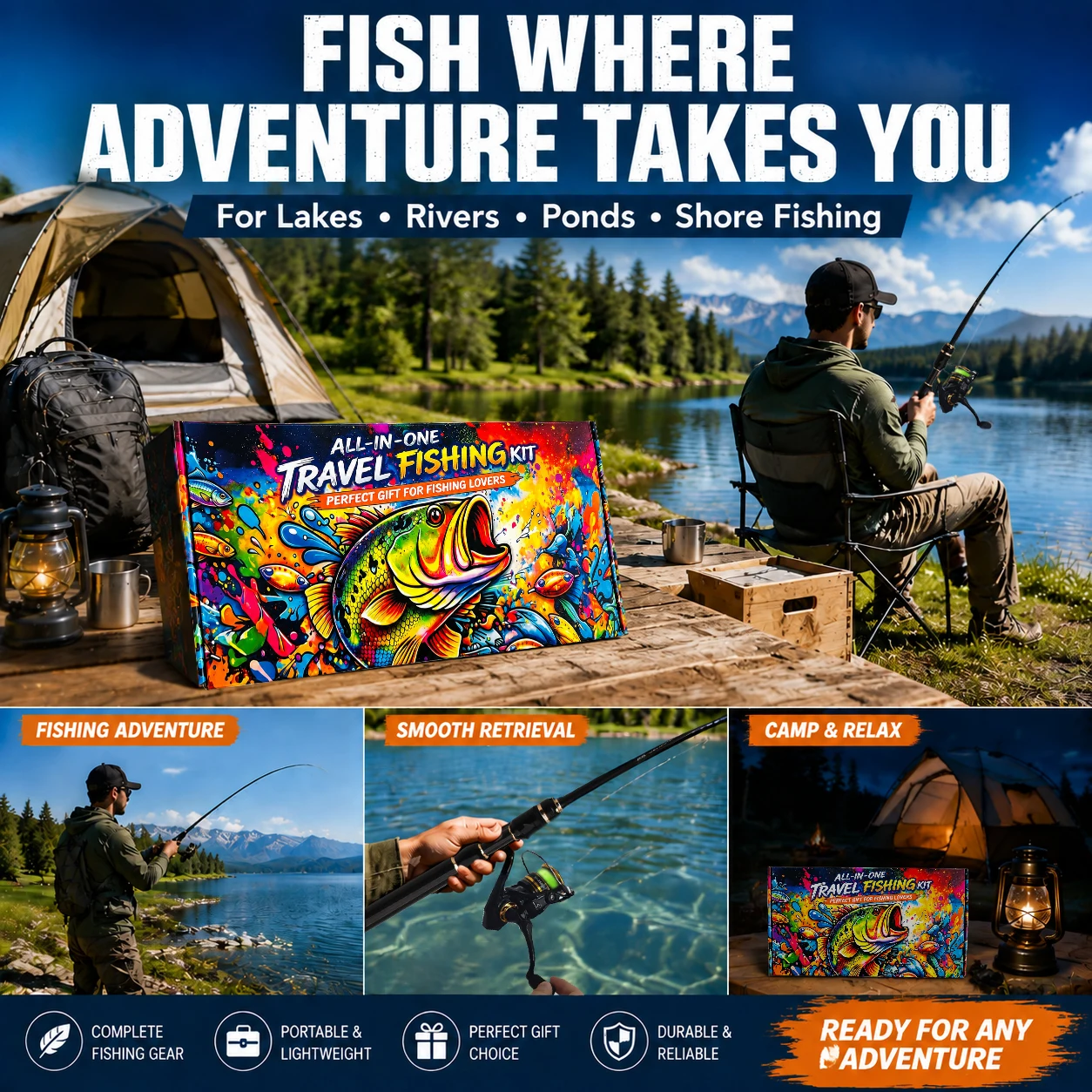 ROLLFISH Teleskop-Bass-Angelrute mit Rolle, Geschenkbox-Set, Schnur, Köder, Schere, M-Power, Reise-Angelrute, Geschenke für Männer, Väter, Ehemänner – Detail 7
