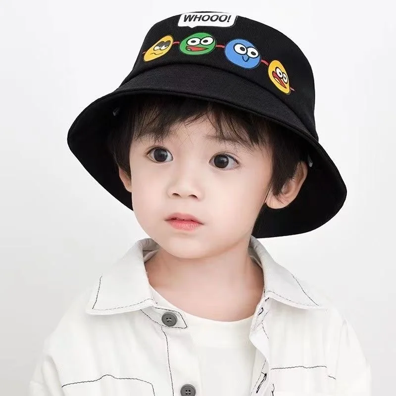 Korean Cute Cartoon Children Bucket Hats Boys Girls Outdoor Sun Hats Kids Caps with Windproof Rope Kids Accessories