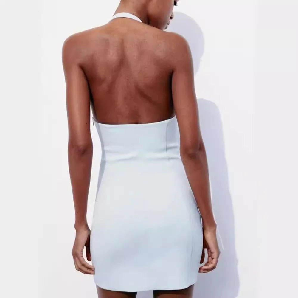 Mini Halter Jurk Mode Zomer Jurken 2024 Vrouwen V-Hals Mouwloze, Backless Slim-Fit Jurk Luxe Dames Elegante Jurk