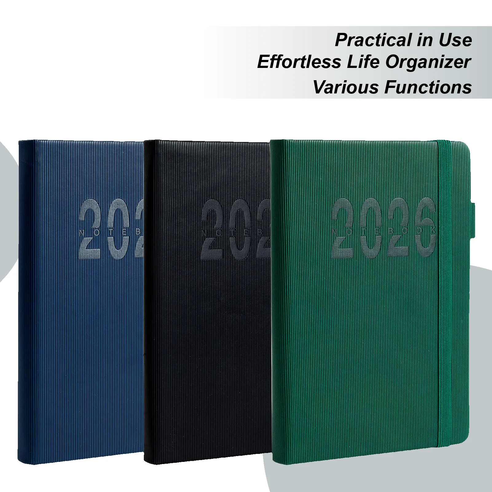 

Планировщик встреч 2026 Ежегодный блокнот с ремешком A5 Английский блокнот с вертикальными полосками Журнал для фитнеса Академический