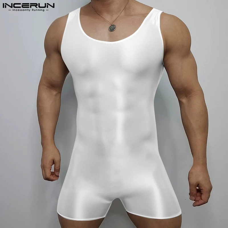 

INCERUN Men Bodysuits Solid Color O-neck Sleeveless Skinny Rompers Men Playsuits Sexy 2025 Workout Homewear Casual Male Bodysuit