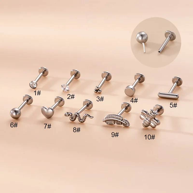 10Pcs Stainless Steel Earrings Piercing Labret Lip Stud Insert Push Needle Helix Cartilage Lobe Piercing Body Jewelry Wholesale