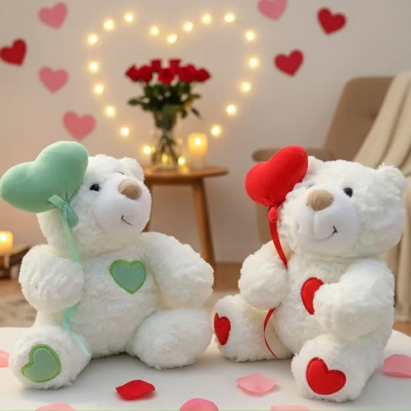 Valentines Day Heart Bear Plush Toy Wedding Proposal Gift for Girlfriend Anniversary Romantic Stuffed Animal Doll Home Decor