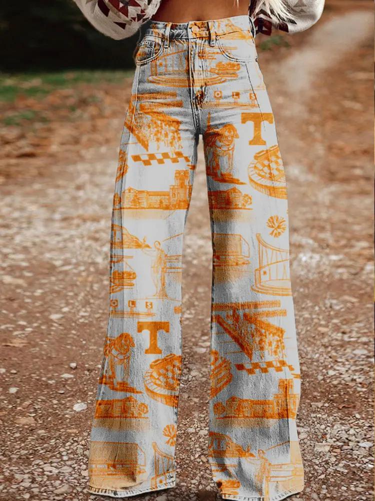 Vintage Tennessee  Print Wide Leg Pants