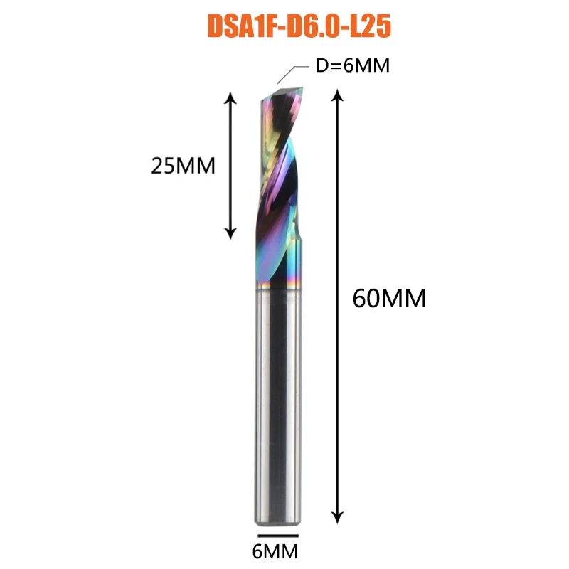 Dreanique 1 st 3.175 4 6 8mm CNC Enkele Fluit Vhm Carbide Legering Frees, DLC Coating Frees Bit Voor Aluminium