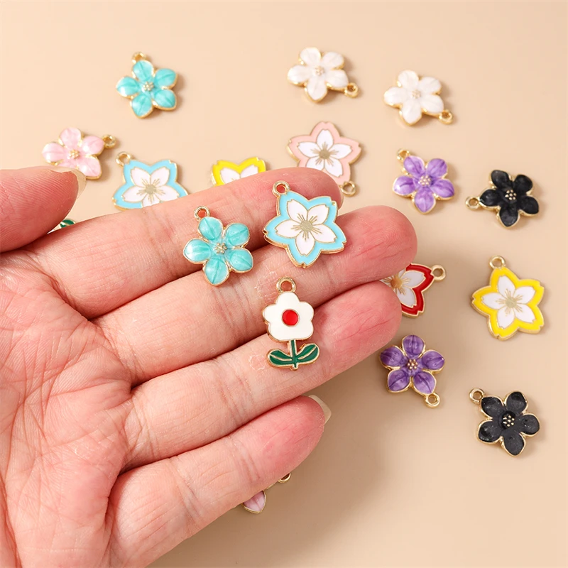 20 Stück Niedliche Bunte Emaille-Blumenanhänger für Schmuckherstellung, Halsketten, Ohrringe, Armbänder, DIY-Bastelzubehör ﻿ – Detail 2