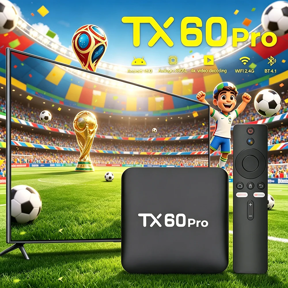 Velec TX60 Pro Smart TV Box, 16GB+256GB, Android 16.0, 4K HD, voice remote control, smart screen mirroring media player.