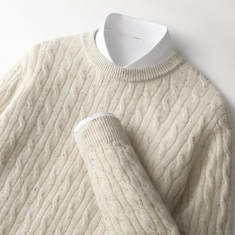 

CHICUU Men's 100% Wool Sweater O-neck Long Sleeve Pullover Cable Knit Thick Warm Wool Knitwear Autumn Winter Basic Cashmere Tops