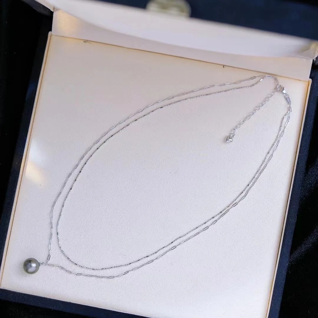 

Double layer chain pendant AAAA10-11mm natural Tahitian pearl pendant 925s-18inch