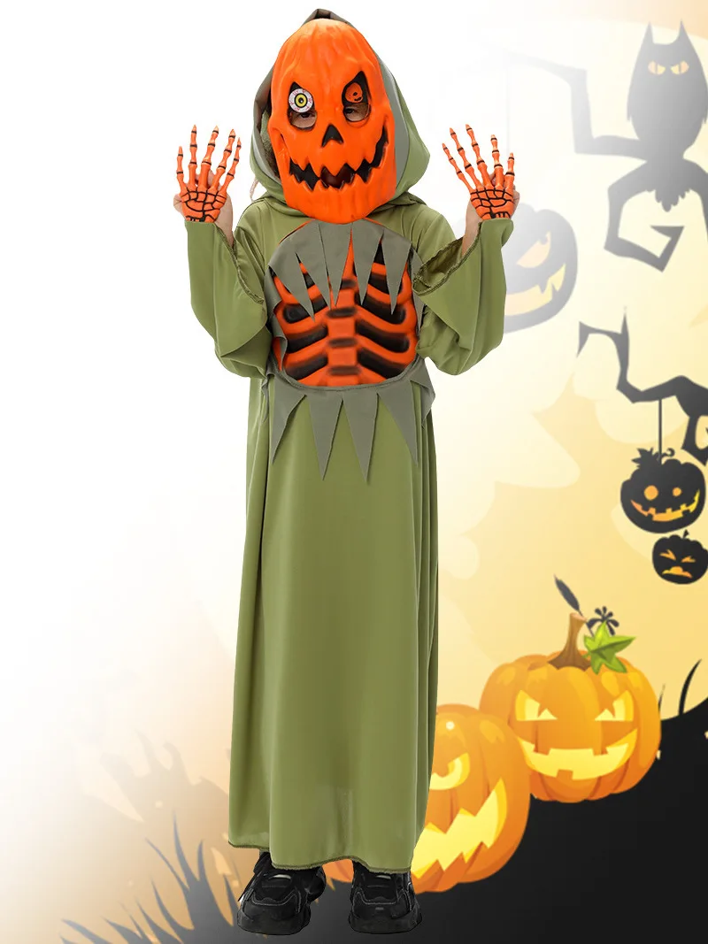 

Комплект детских костюмов для выступлений на Хэллоуин: тыква, скелет, для ролевых игр, косплей, одежда для выступлений в детском саду