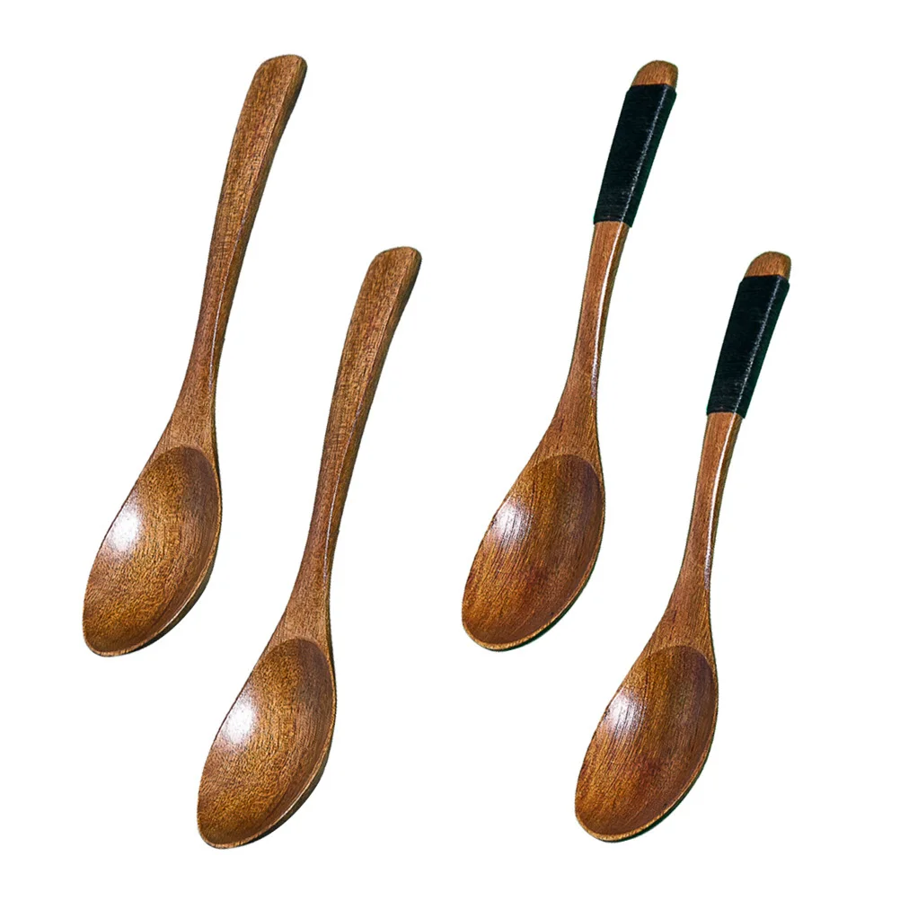 

4pcs Wooden Spoons Natural Wood Stirring Soup Spoon Jam Dessert Rice Bowl Scratch Resistant Tableware Tools Kitchen