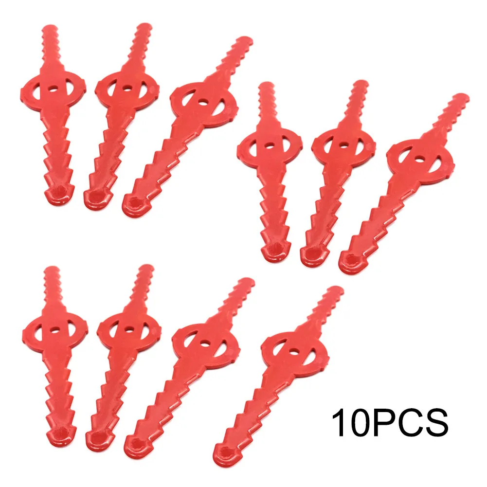 Patio Grass Trimmer Blades Plastic Red Replace Kit Set 10pcs 140mm Automatically Fold Blade In-line Serrated Lawn