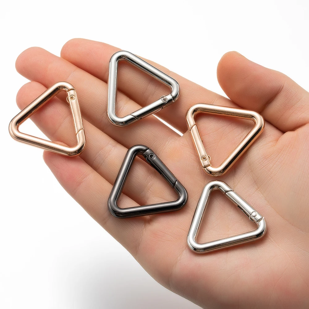 5pcs/Lot Metal Triangles Spring Ring Bag Handbag Strap Buckle Carabiner For DIY Key Chain Keyring Findings Jewelry Making Supply